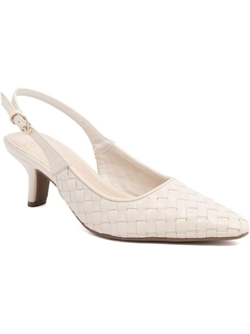Women's Bone Woven Patent Pointed Toe Slingback Comfortable Low Kitten Heels